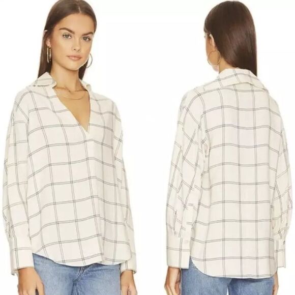 Vince long sleeve vneck wool blend blouse ~pale oat | size M - Picture 1 of 6